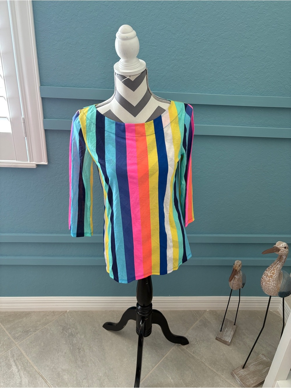 NWT Lilly Pulitzer Waverly Top size Small Rainbow Stripe Blouse 3/4 Sleeve NWOT